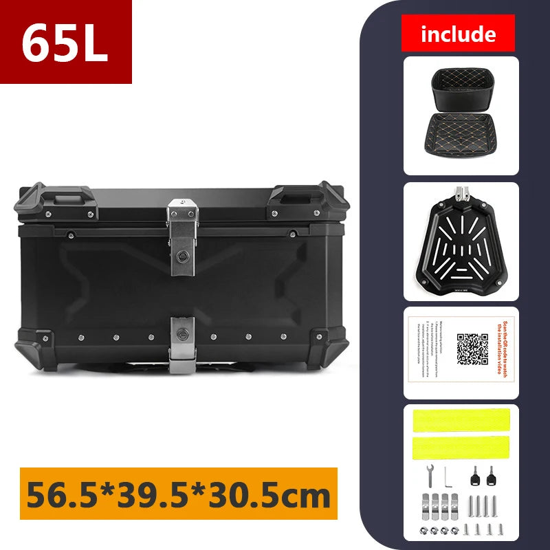 Top case moto en aluminium noir avec serrure, fixé sur un porte-bagages arrière - vue 15