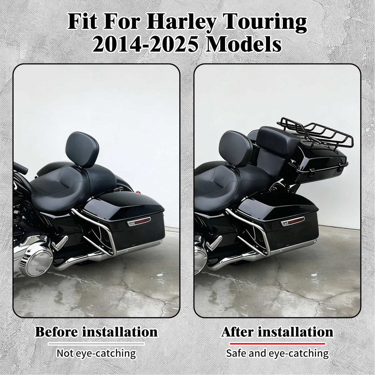 Top case tronqué 10,7" avec dossier et kit porte-bagages pour Harley Touring 2014-2025 - vue 3