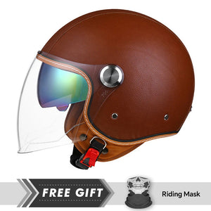 Casque moto jet 3/4 open face en cuir avec double visière - vue 7