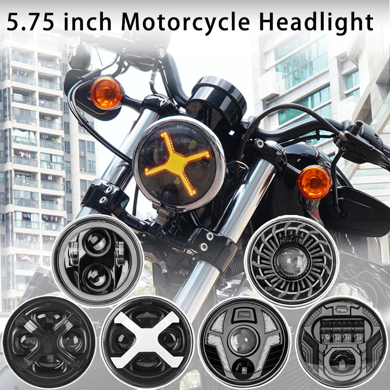 Phare LED style X 5,75 pouces avec feu de jour ambre pour moto rétro Harley Sportster et Scout - vue 1