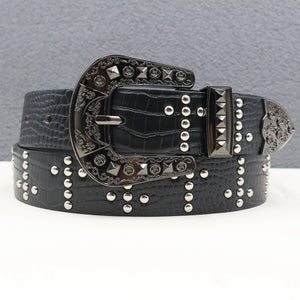 Ceinture en similicuir noir avec rivets métalliques et boucle punk - vue 6