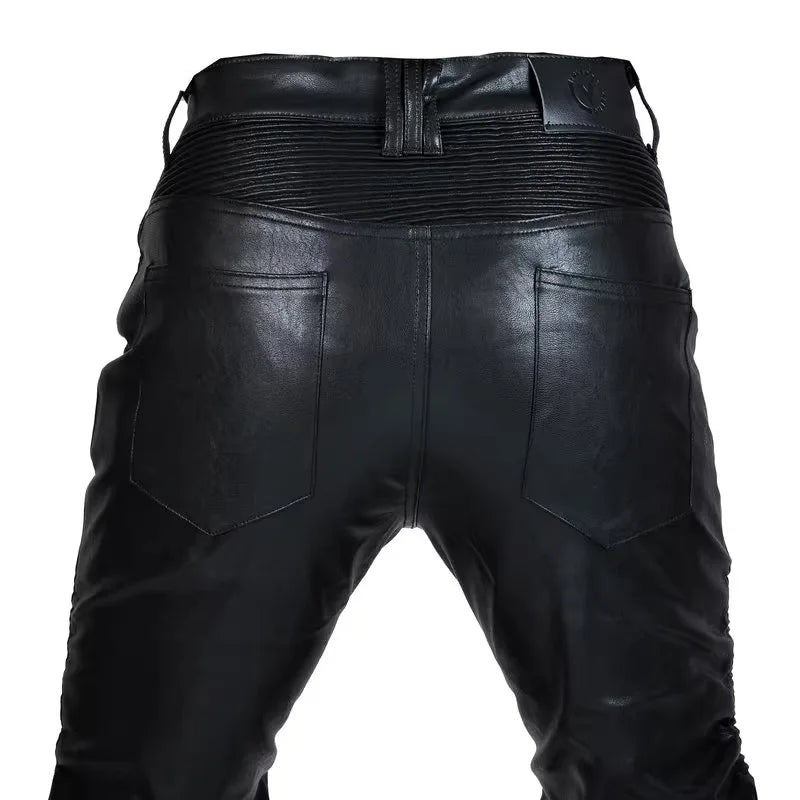 Pantalon Moto Cross Homme Cuir PU Protections CE Genoux Hanches - vue 5