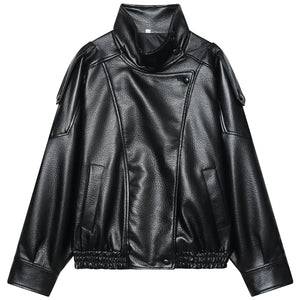 Blouson bomber noir en simili cuir pour femme - vue de face - vue 7