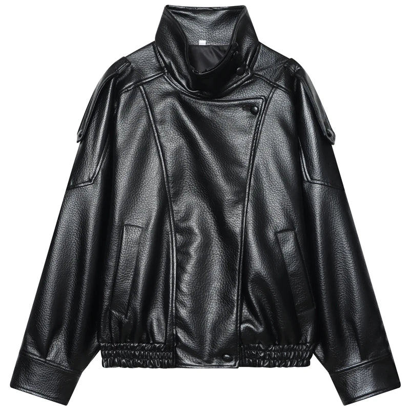 Blouson bomber noir en simili cuir pour femme - vue de face - vue 7