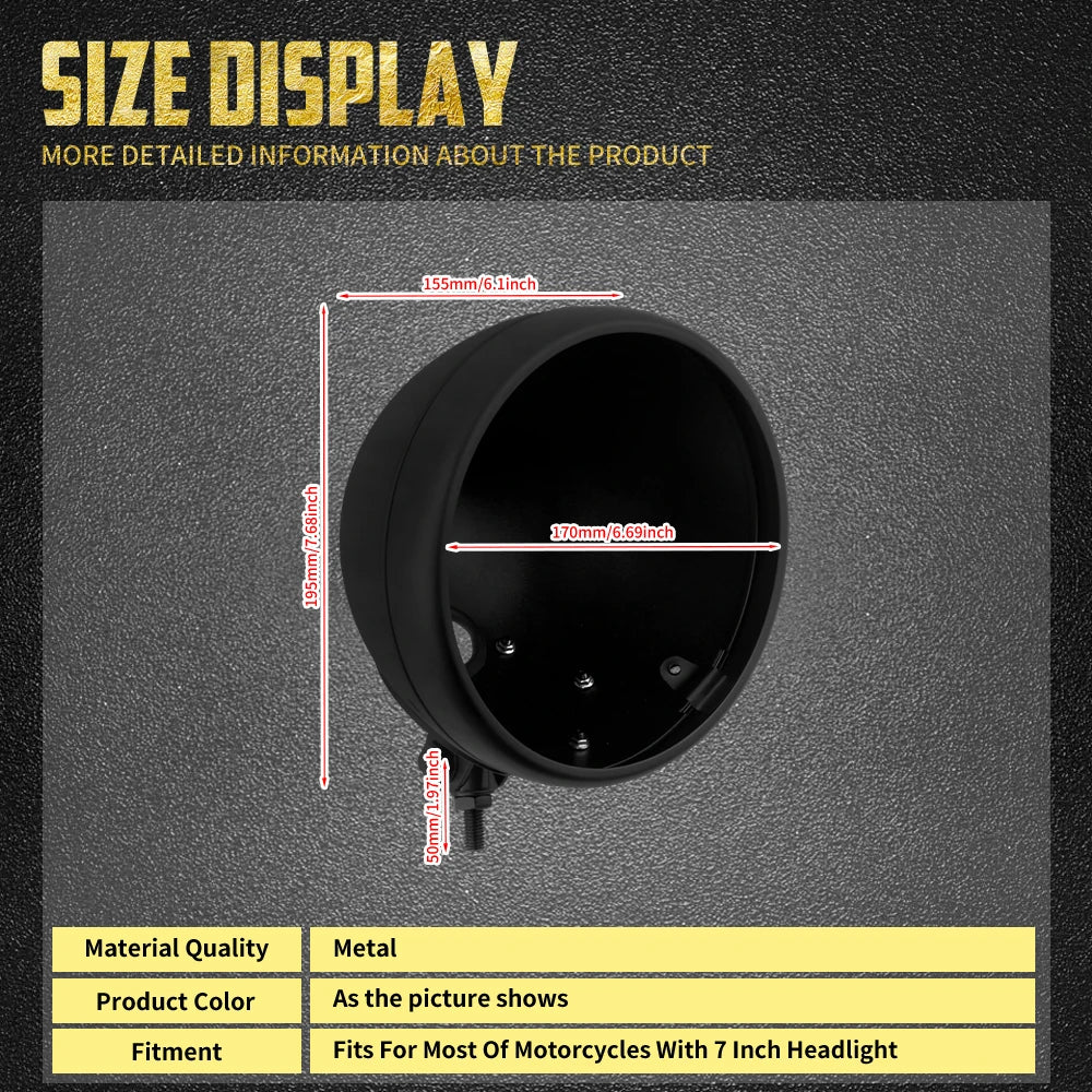 Coque de Phare Rond 7'' à Fixation Basse (Bucket) - Universel Harley-Davidson Softail, Sportster, Touring – photo 6/8