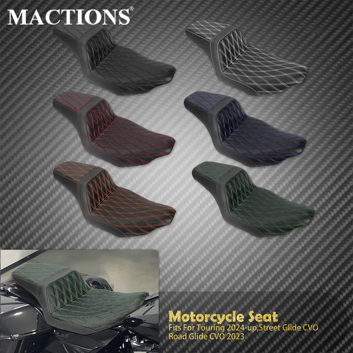 Selle Biplace Piquage Quadrillé - Harley-Davidson Touring 2024 et plus, CVO 2023 – photo 1/12