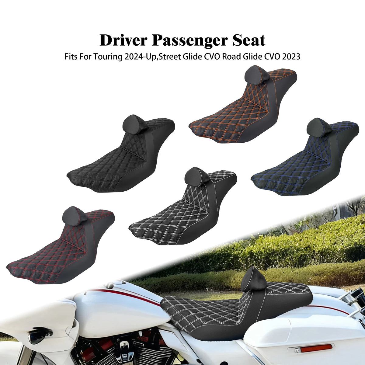Selle biplace noire avec dossier conducteur pour Harley-Davidson Touring - vue 1