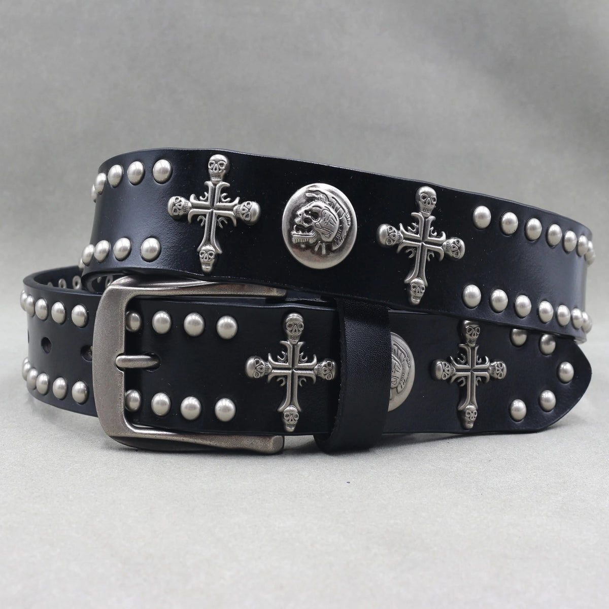 Ceinture en cuir véritable cloutée style rock - vue 26