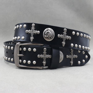 Ceinture en cuir véritable cloutée style rock - vue 26