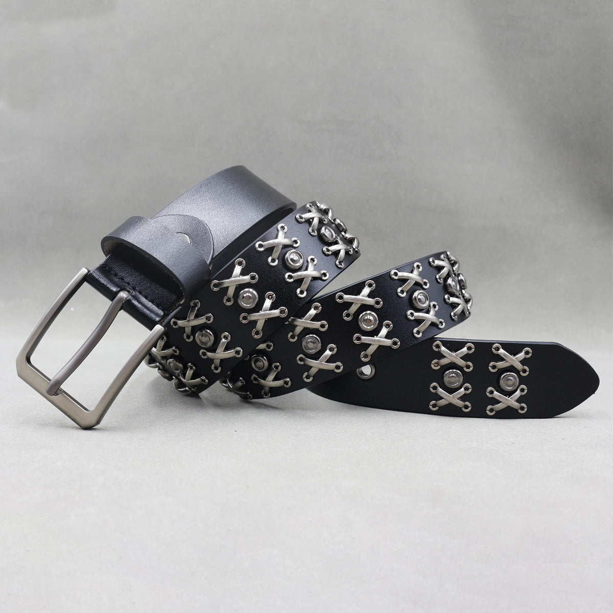 Ceinture en cuir véritable cloutée style rock - vue 11