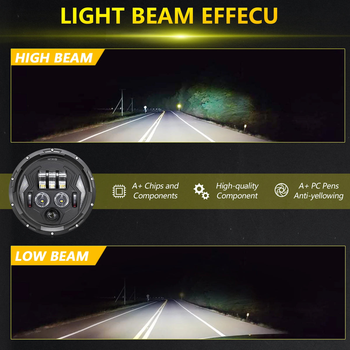 Phare LED 7 pouces noir pour Harley Touring - vue 2