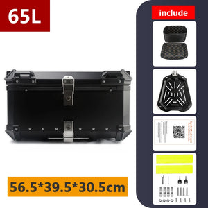 Top case moto en aluminium noir avec serrure, fixé sur un porte-bagages arrière - vue 26