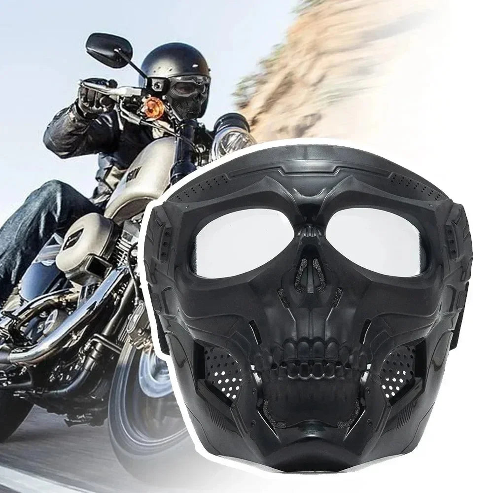 Masque intégral tête de squelette avec lunettes de protection pour moto - vue 3