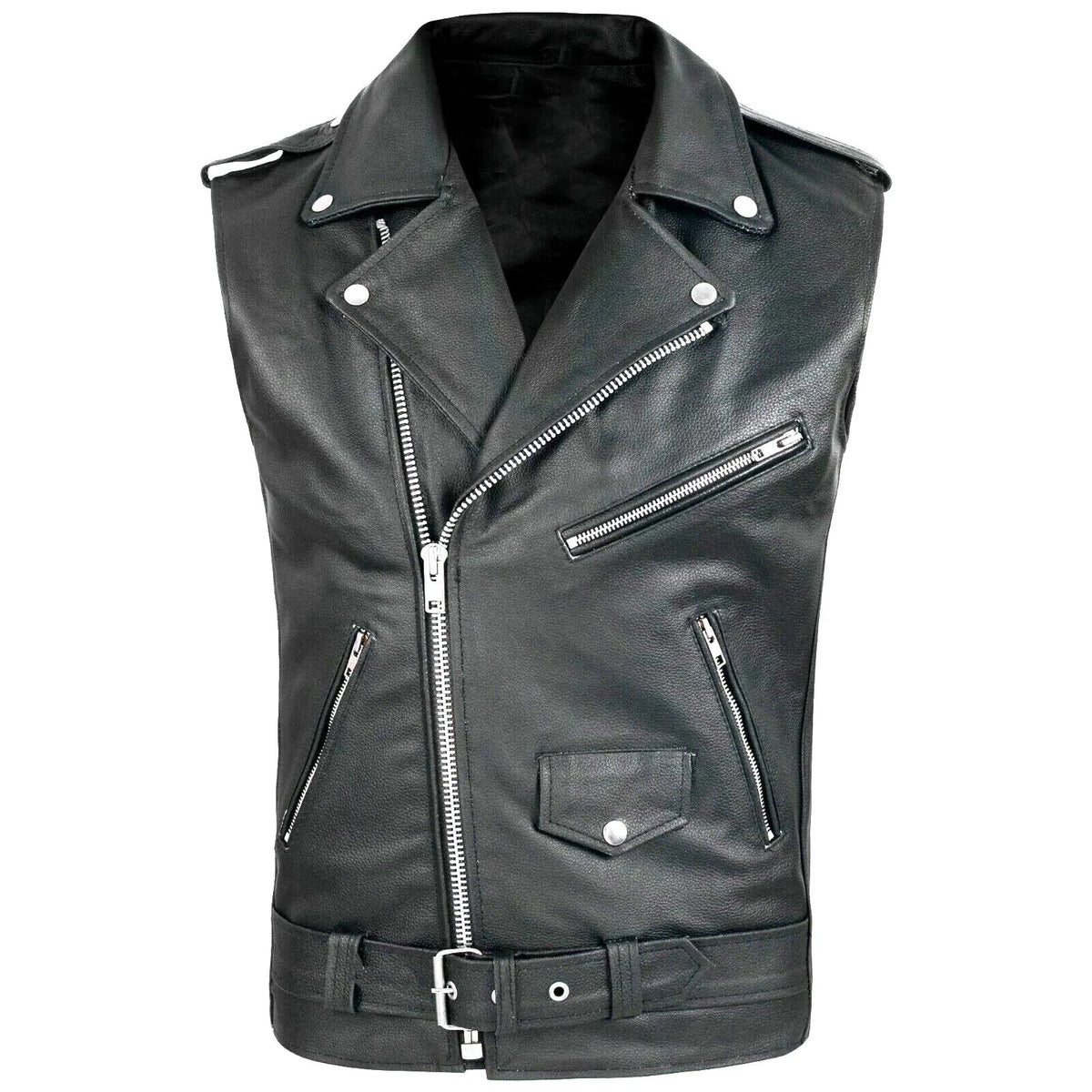 Gilet en simili cuir noir zippé, vue de face - vue 4