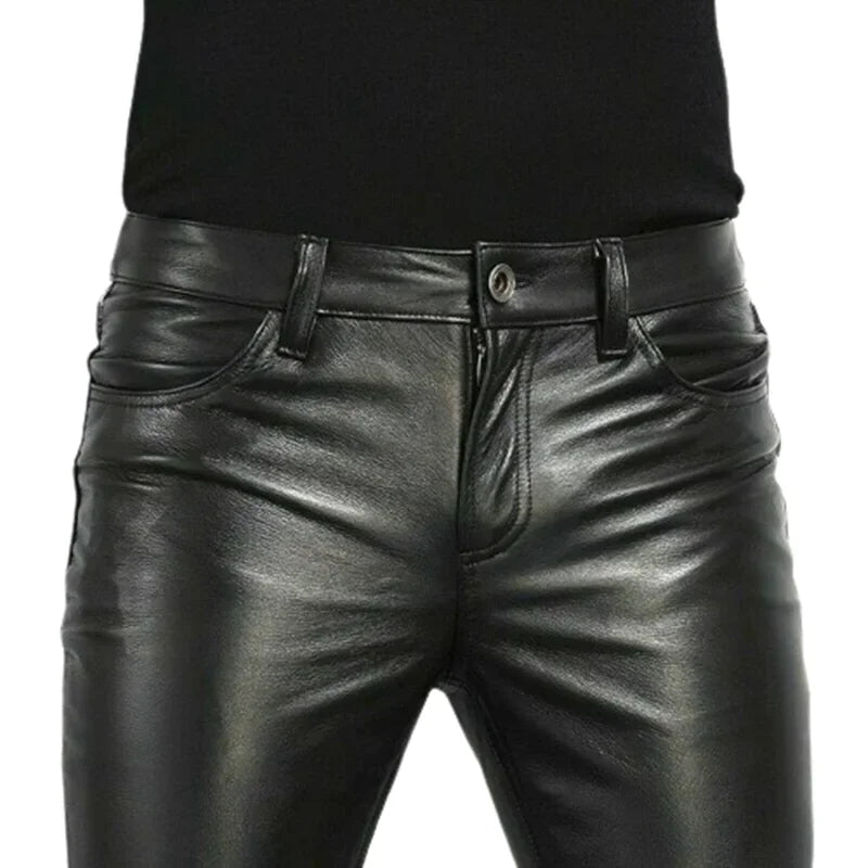 Pantalon en simili cuir noir coupe slim - vue de face - vue 1