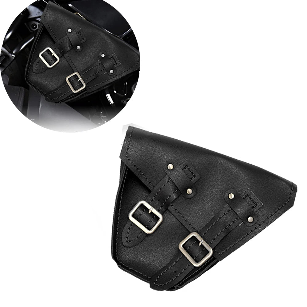 Sacoche latérale universelle en cuir noir et marron pour moto - vue 7