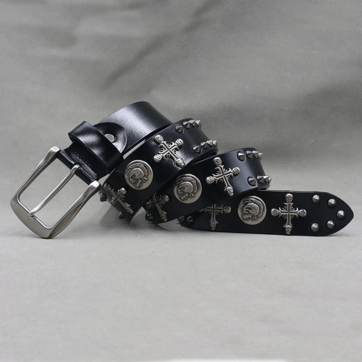 Ceinture en cuir véritable cloutée style rock - vue 29