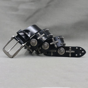 Ceinture en cuir véritable cloutée style rock - vue 29
