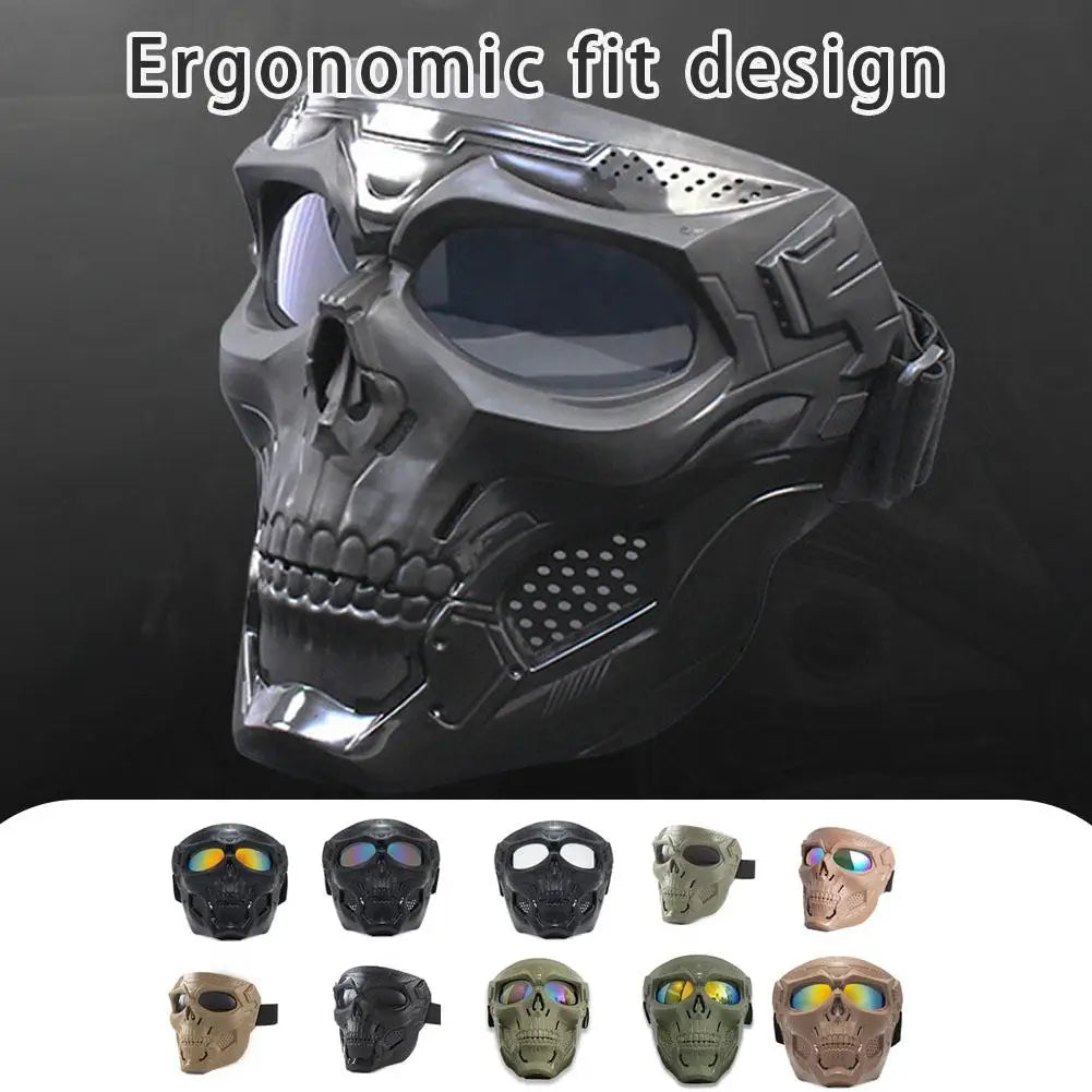 Masque de moto tête de mort rétro noir style biker - vue 1