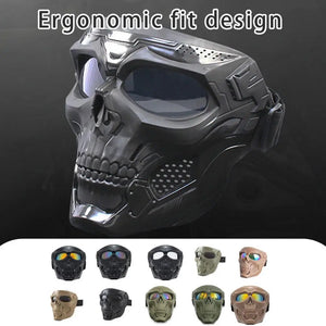 Masque de moto tête de mort rétro noir style biker - vue 1