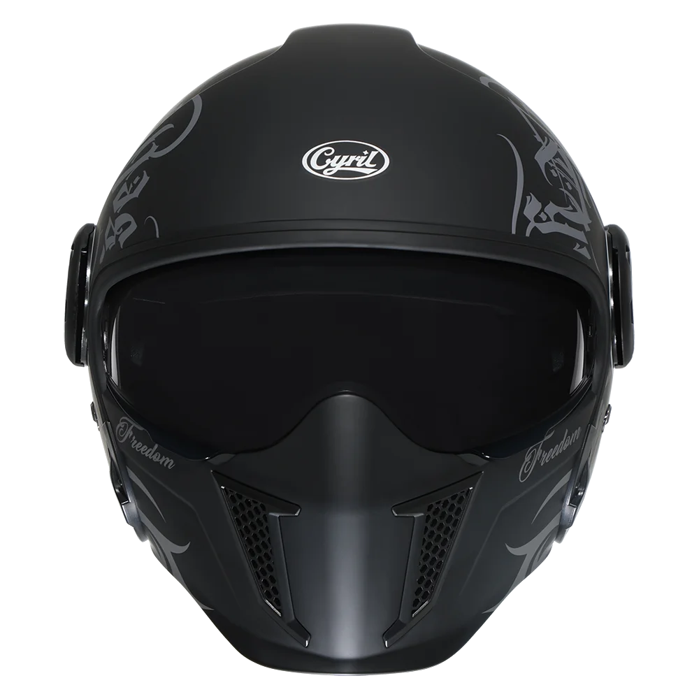 Casque moto modulable rétro avec double visière, vue 3/4 - vue 2