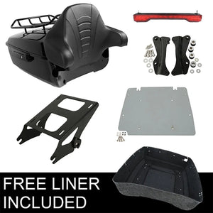 Malle top case noire avec dossier passager montée sur une Harley-Davidson Touring - vue 1
