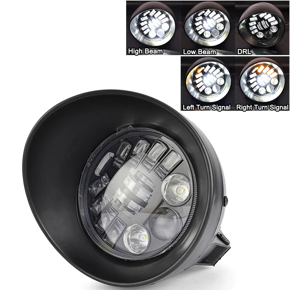 Phare LED rond noir 5,75 pouces pour moto custom et Harley-Davidson - vue 12