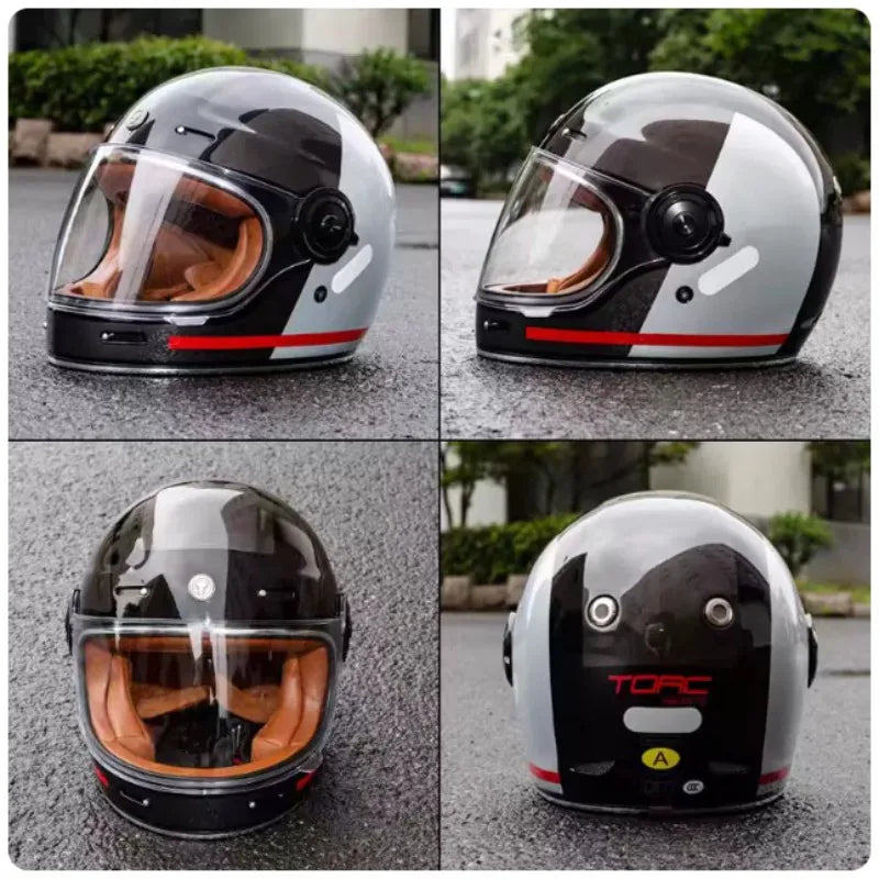 Casque Moto Intégral TORC Vintage - Coque Fibre de Verre, Homologué DOT/ECE