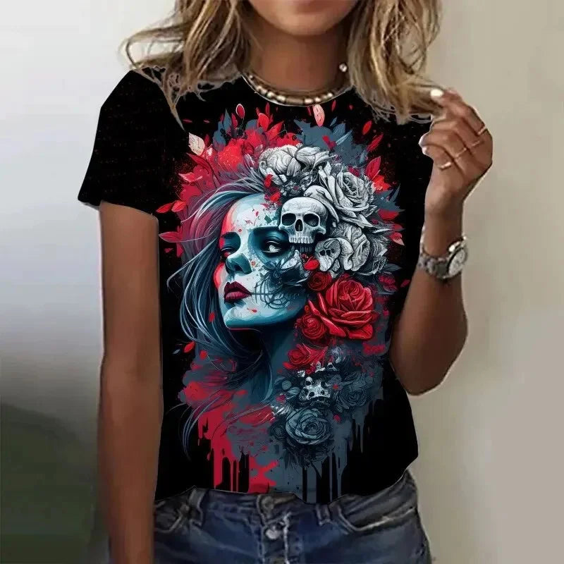 T-shirt Femme Crâne Rose Vintage Oversize - vue 2
