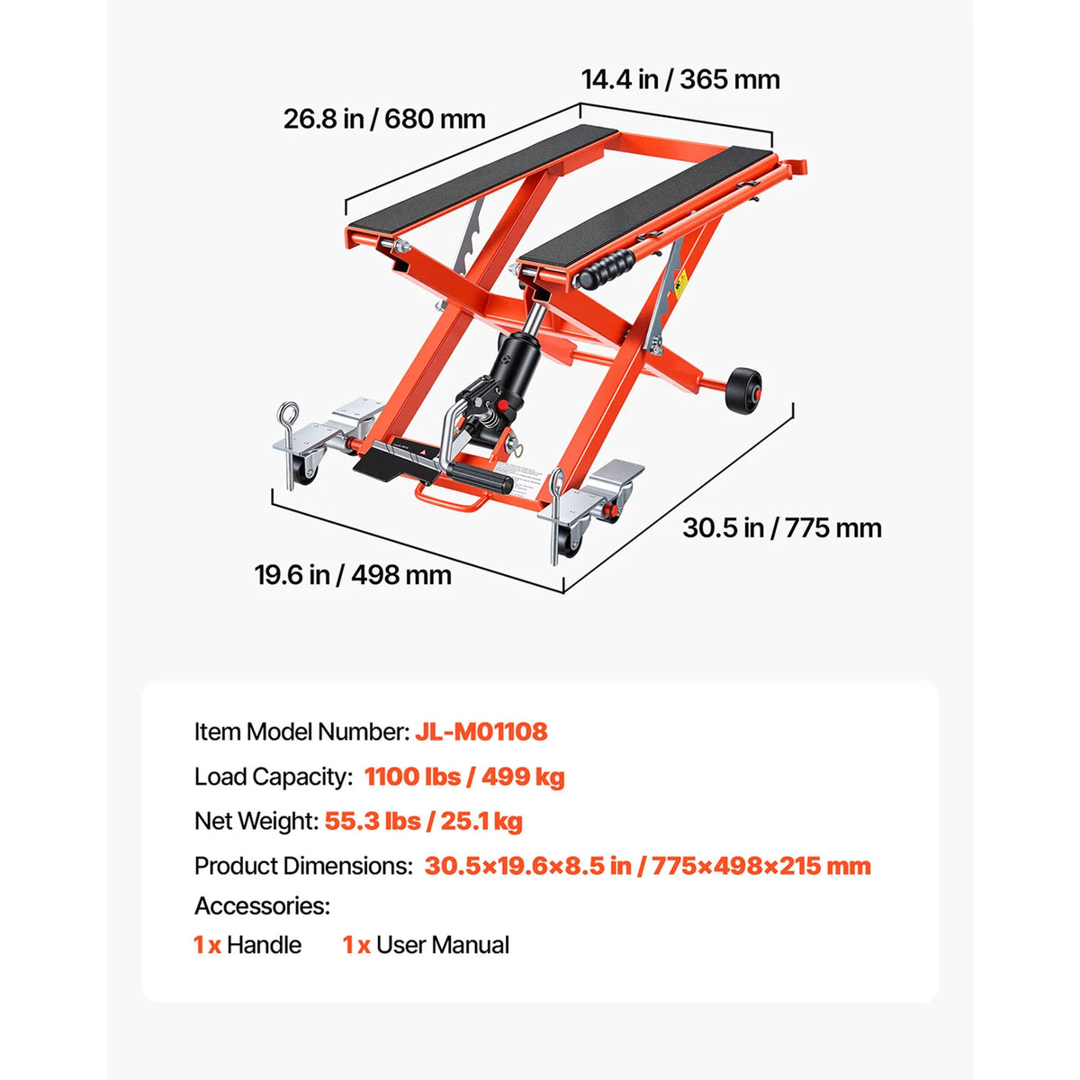 Cric hydraulique de moto SucceBuy 1100/1500 lbs, commande au pied, 4/6 roues – photo 8/8