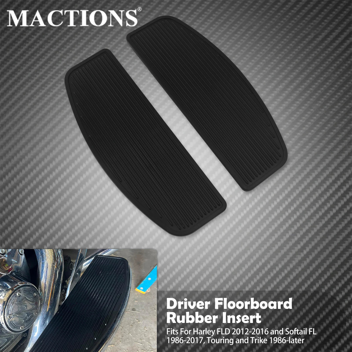 Inserts Caoutchouc pour Marchepieds Conducteur (Floorboards) - Harley-Davidson Touring, Softail, Dyna – photo 1/7