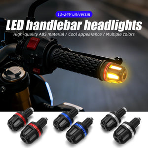 Paire d'embouts de guidon lumineux LED blancs montés sur une moto - vue 1
