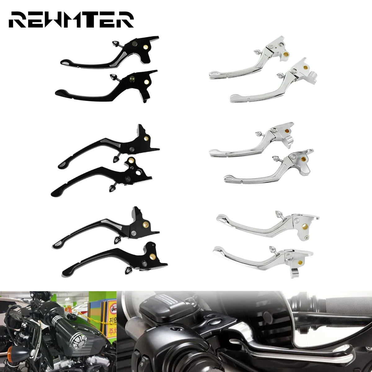 Leviers de frein et d'embrayage réglables pour Harley Touring, Softail, Dyna et Sportster - vue 1