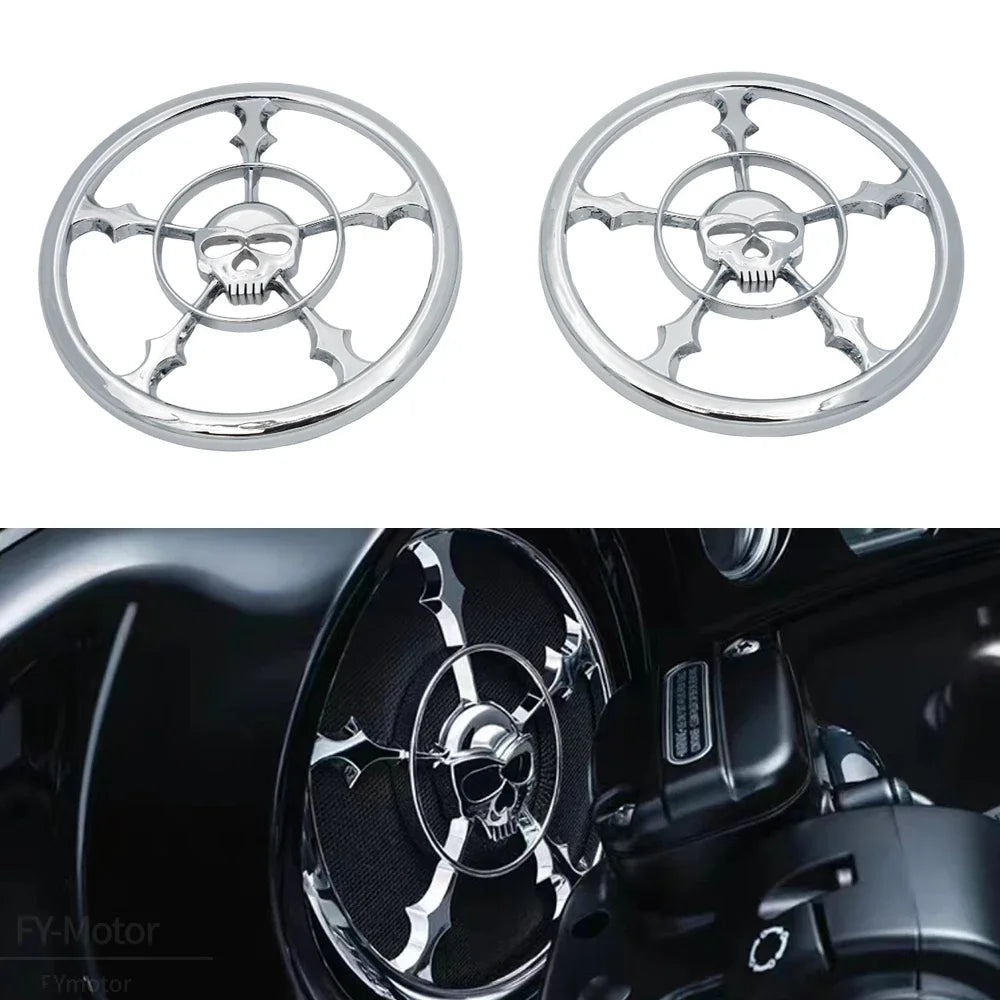 Cache de grille haut-parleur motif tête de mort chromé - vue 2