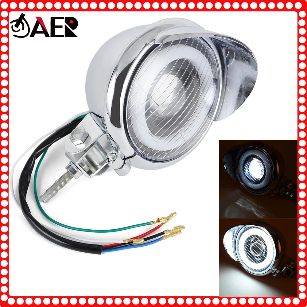 Phare LED rond 4,5 pouces chromé pour Harley custom - vue 1