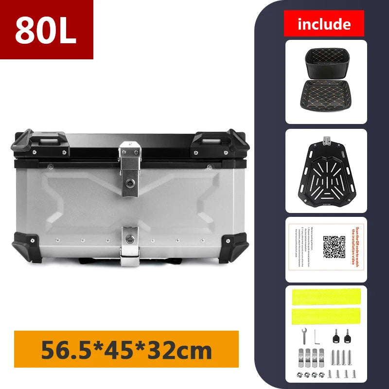 Top case moto en aluminium noir avec serrure, fixé sur un porte-bagages arrière - vue 23