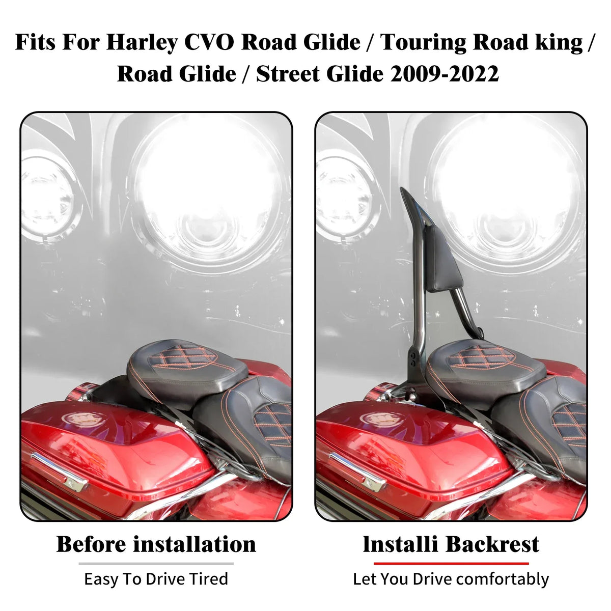 Dossier passager détachable 22 pouces (sissy bar) pour Harley-Davidson Touring FLHR, FLTRX, FLHX 2009-2023 – photo 2/6