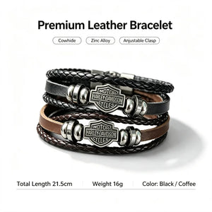 Bracelet en cuir tressé marron style biker vintage - vue 1