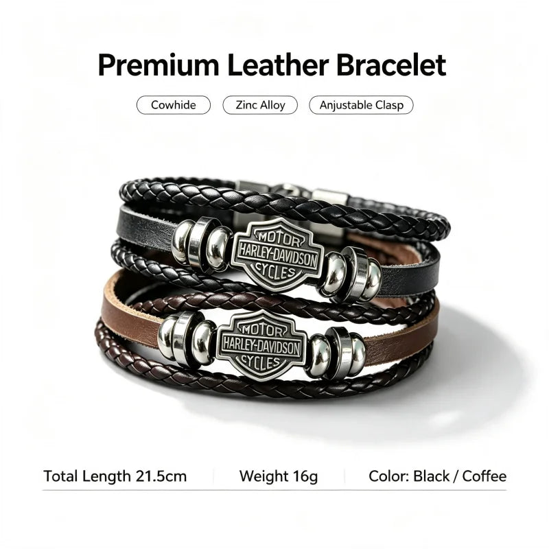 Bracelet en cuir tressé marron style biker vintage - vue 1