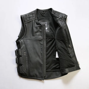 Gilet moto en cuir véritable - vue produit - vue 1