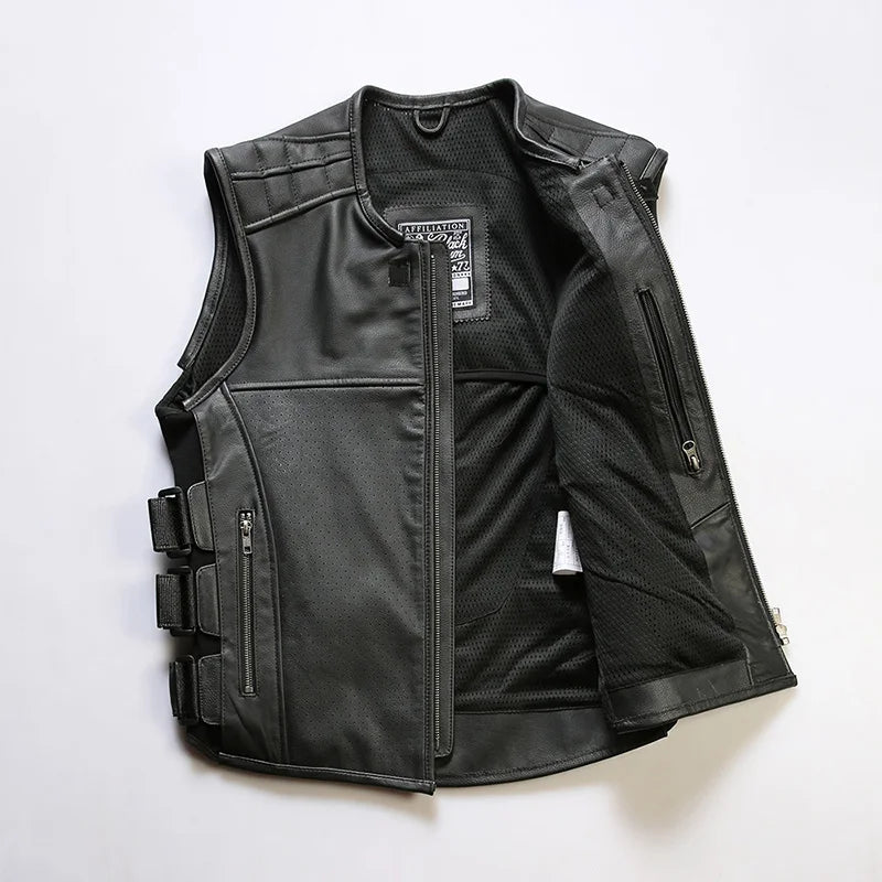 Gilet moto en cuir véritable - vue produit - vue 1