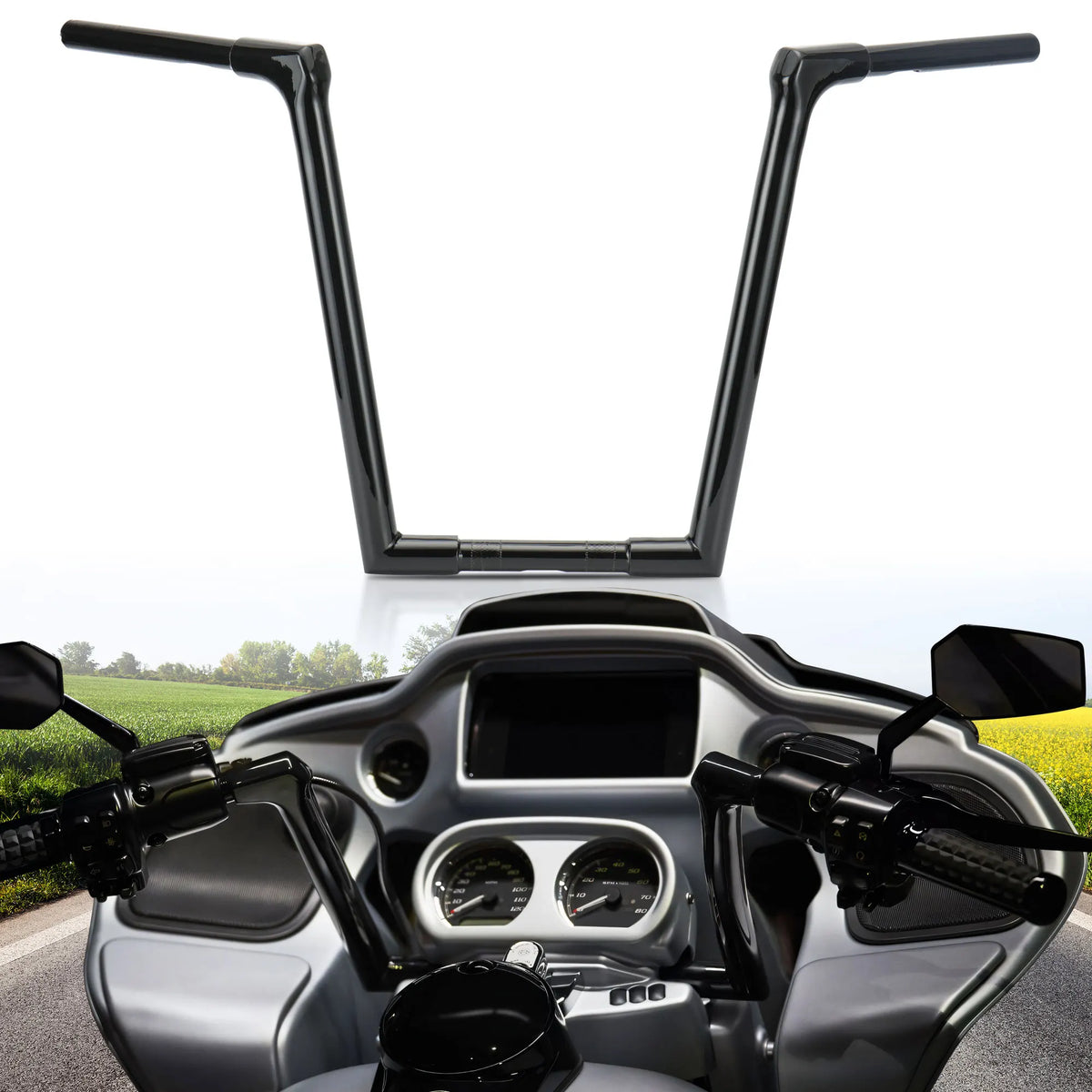 Guidon Ape Hanger fusionné, cintrage 14/16 pouces - Harley-Davidson Road Glide 1996-2013, Road King 1995 et plus, Softail 2018 et plus – photo 1/8