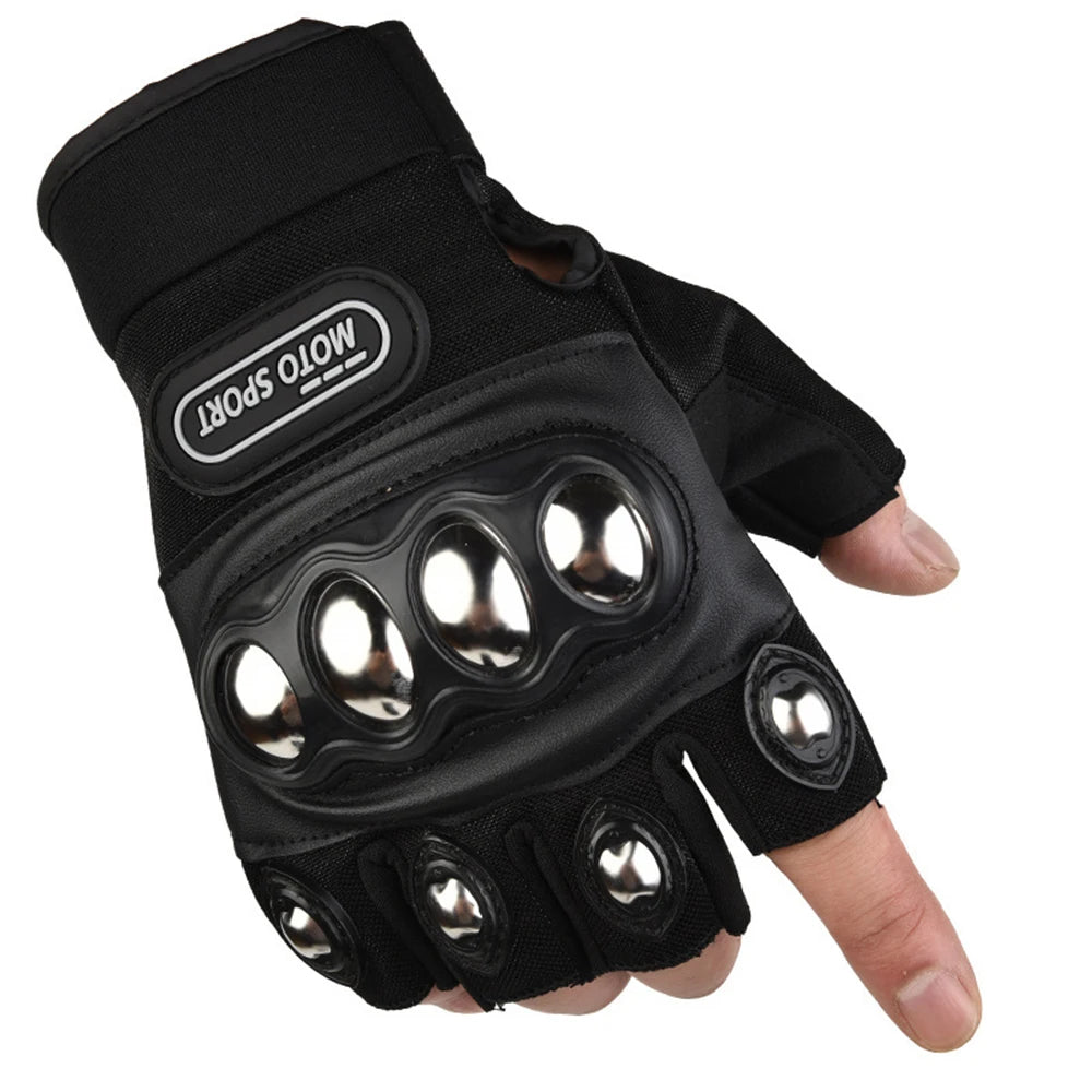 Gants moto mi-doigts noirs avec protection paume - vue de face - vue 5