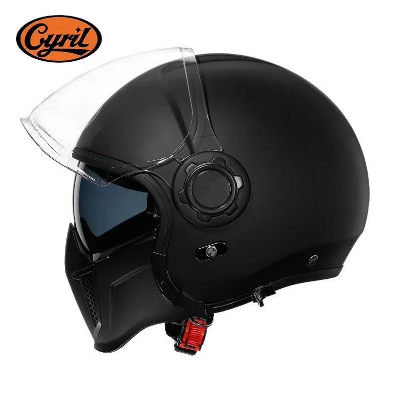 Casque moto modulable rétro noir avec double écran - vue - vue 12