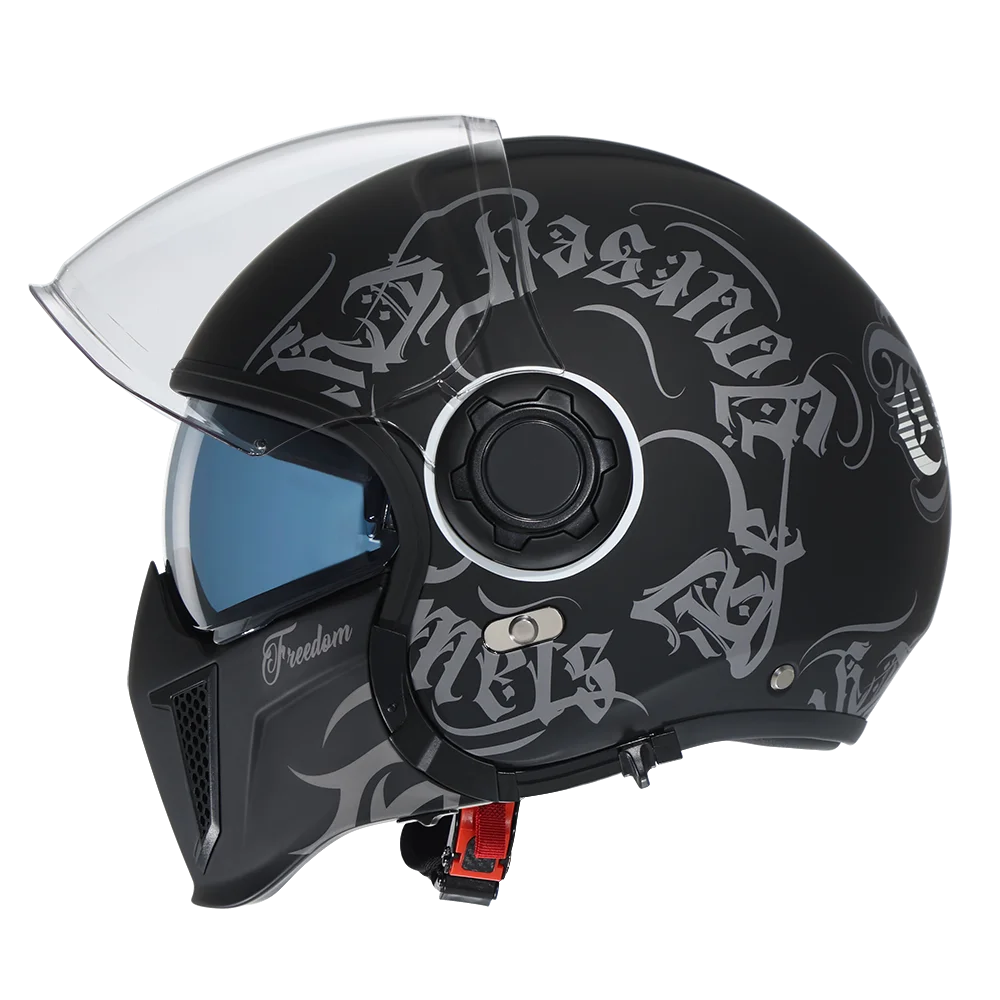 Casque moto modulable rétro avec double visière, vue 3/4 - vue 9