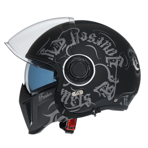 Casque moto modulable rétro avec double visière, vue 3/4 - vue 9
