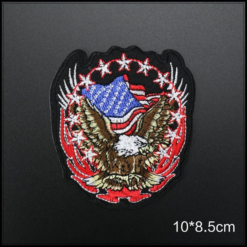 Grand écusson brodé aigle doré drapeau USA pour blouson moto - vue 14