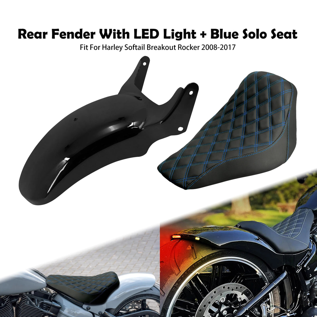 Garde-boue arrière raccourci et selle solo noire pour moto Harley-Davidson Softail - vue 10