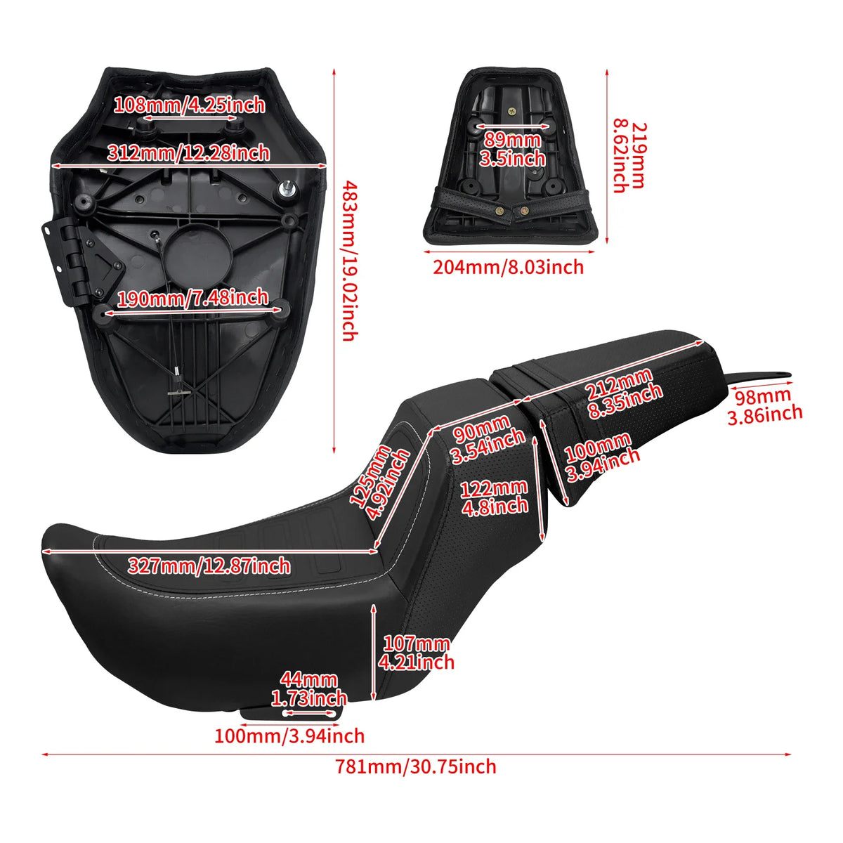 Selle biplace en cuir pour moto Harley-Davidson Nightster - vue 6