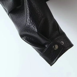 Veste oversize en simili cuir noir pour femme - vue de face - vue 6